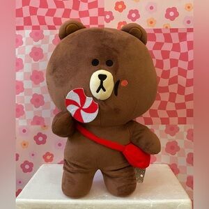 ▫️LINE FRIENDS Large Brown Bear Sweetland Plush with Red Bag 16”